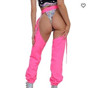 iHeartRaves Pink Reflective Chained Chaps - Size Small